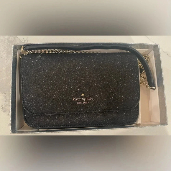 KATE SPADE Convertible Black Glitter Crossbody/Clutch Handbag NEW in gift box - Picture 9 of 12
